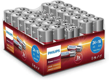 Load image into Gallery viewer, Philips Value Pack Batteries 40 Pieces - Power Alkaline Batteries - Includes 24 AA Batteries and 16 AAA Batteries