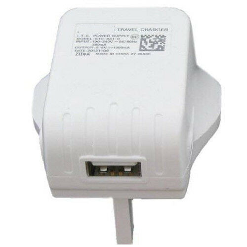 Official ZTE 3 Pin Travel Wall Mains Phone Charger Power Supply Adapter Plug UK STC-A51-B - fonehaus