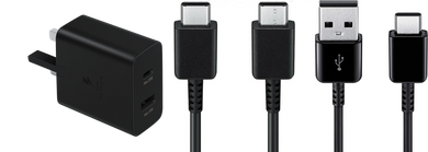 Official Samsung 35W Duo Travel Adapter Super Fast Charging USB-C Cable And USB Cable